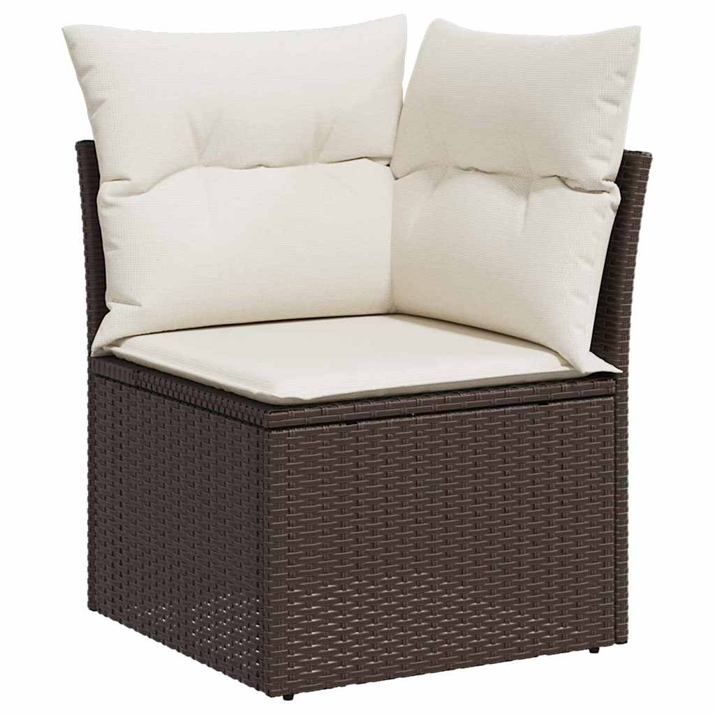 10-teiliges Garten Sofa Set mit Kissen Braun Poly Rattan