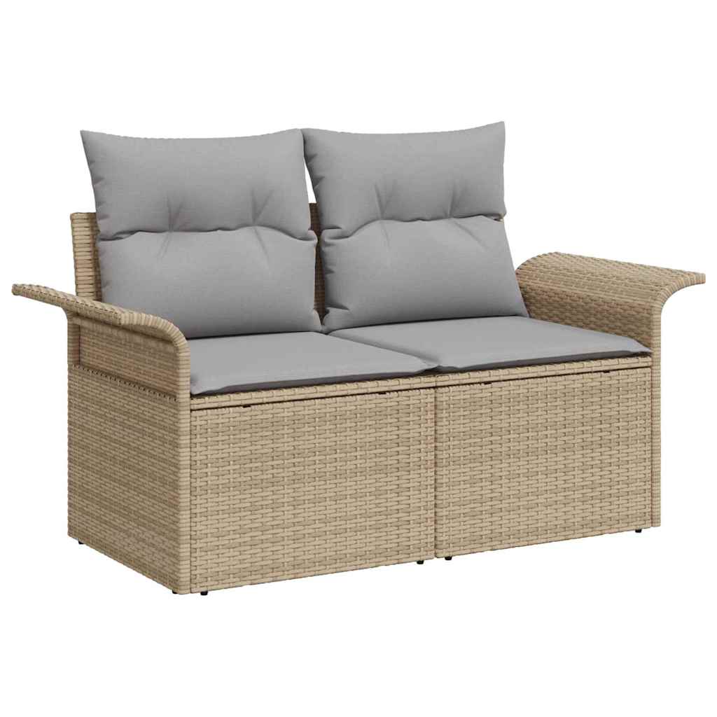 10-teiliges Garten Sofa Set mit Kissen Beige Poly Rattan