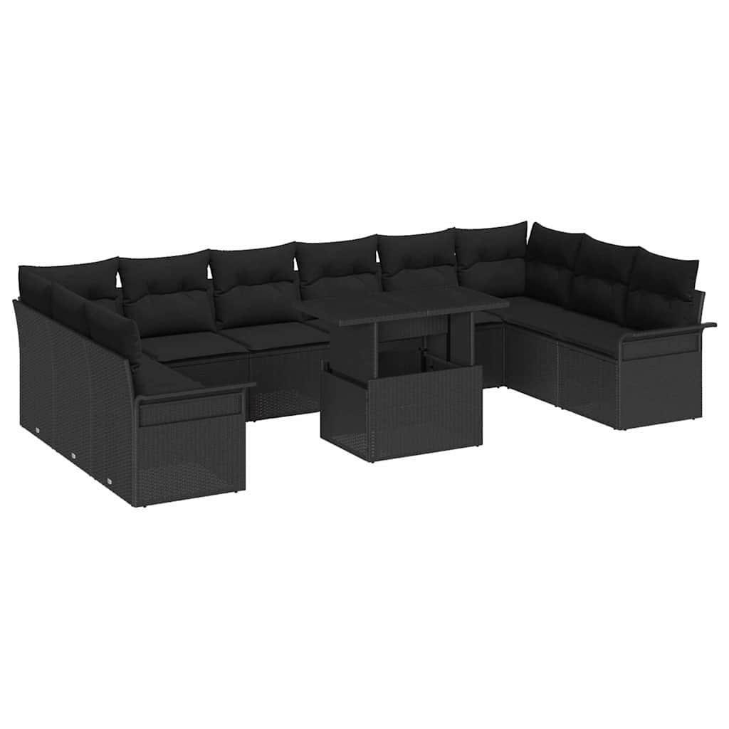 Garten-Sofa-Set mit Kissen 11 pcs Schwarz Poly Rattan