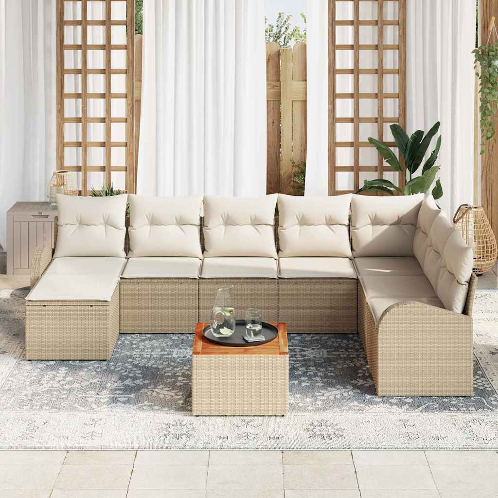 Garten-Sofa-Set 9 pcs Beige, weiß