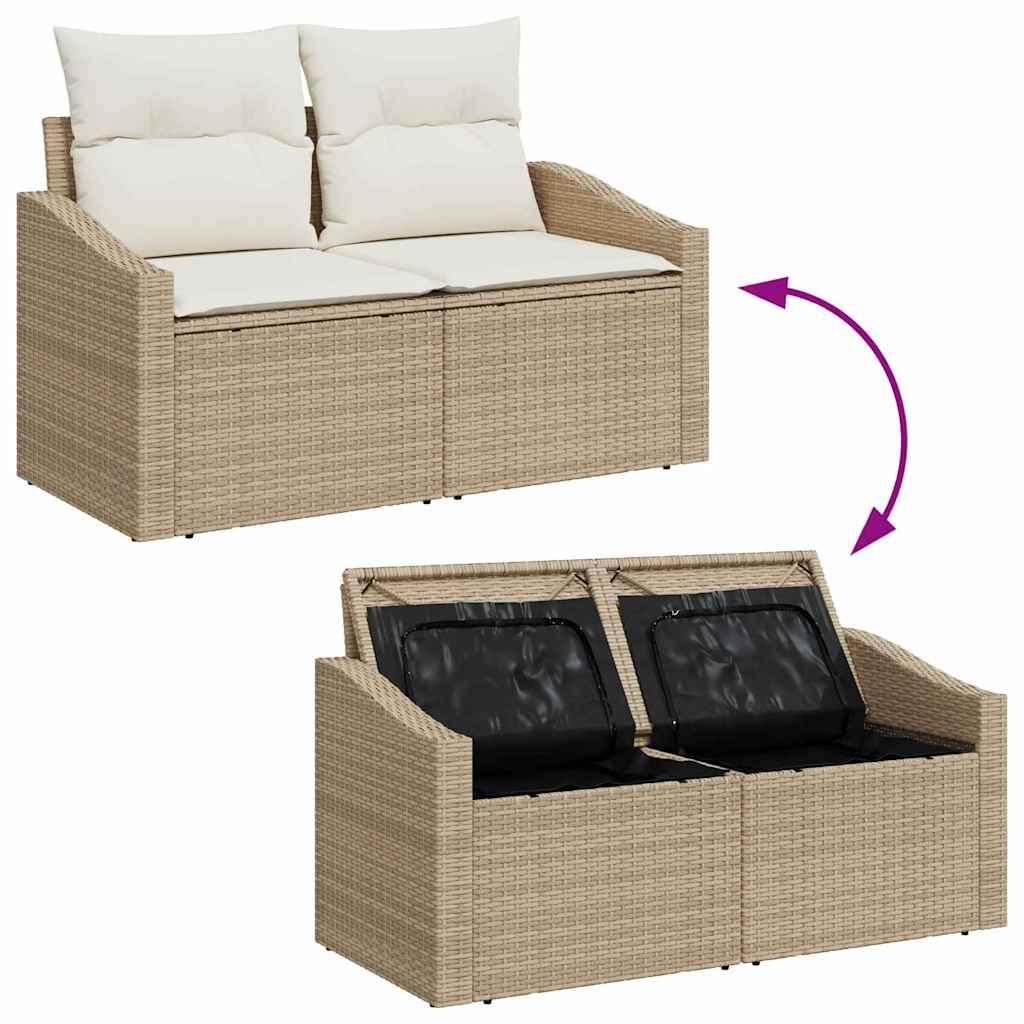 Garten-Sofa-Set 9 pcs Beige, weiß