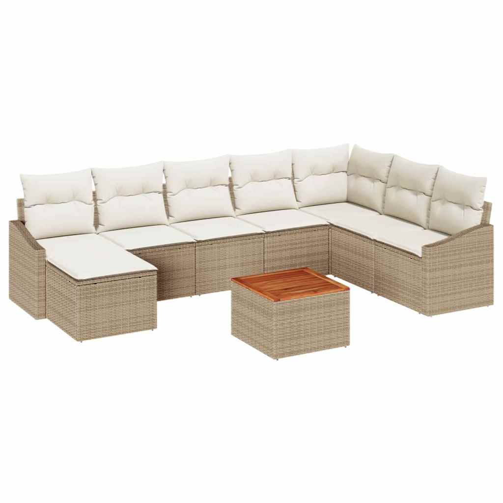 Garten-Sofa-Set 9 pcs Beige, weiß
