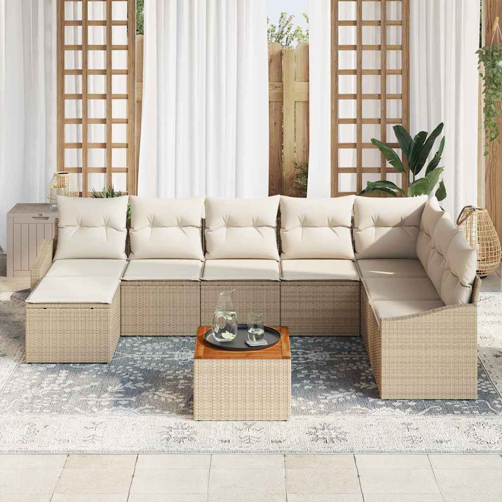 Garten-Sofa-Set 9 pcs Beige, weiß