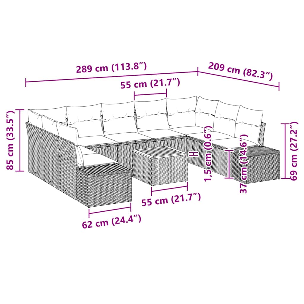 10-teiliges Garten Sofa Set 10 pcs Beige, hellgrau Holzrahmen