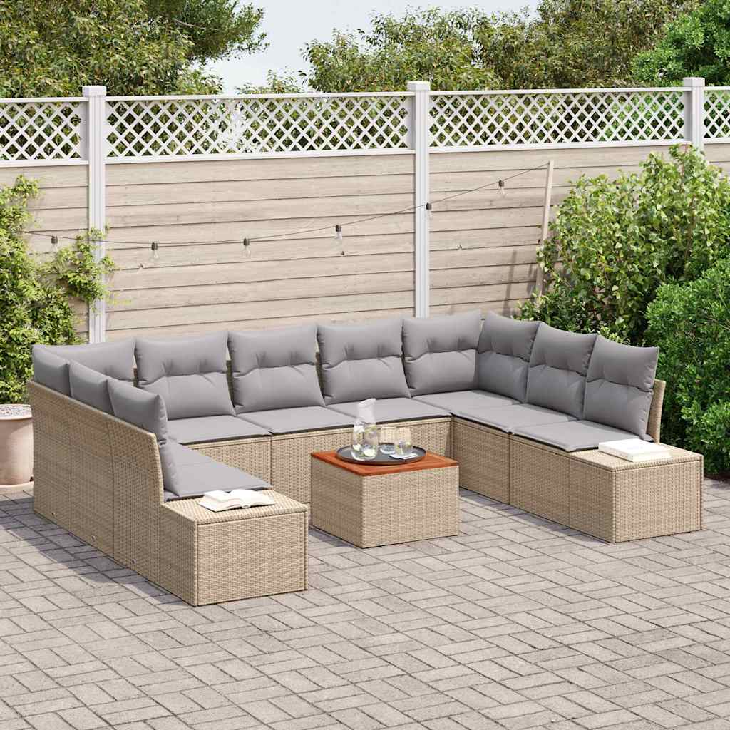 10-teiliges Garten Sofa Set 10 pcs Beige, hellgrau Holzrahmen