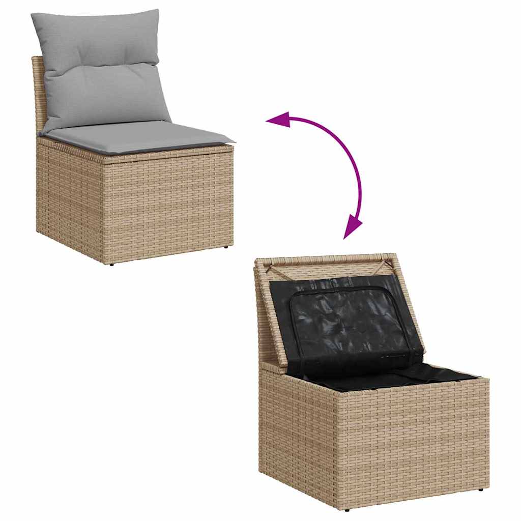 10-teiliges Garten Sofa Set mit Kissen Beige Poly Rattan