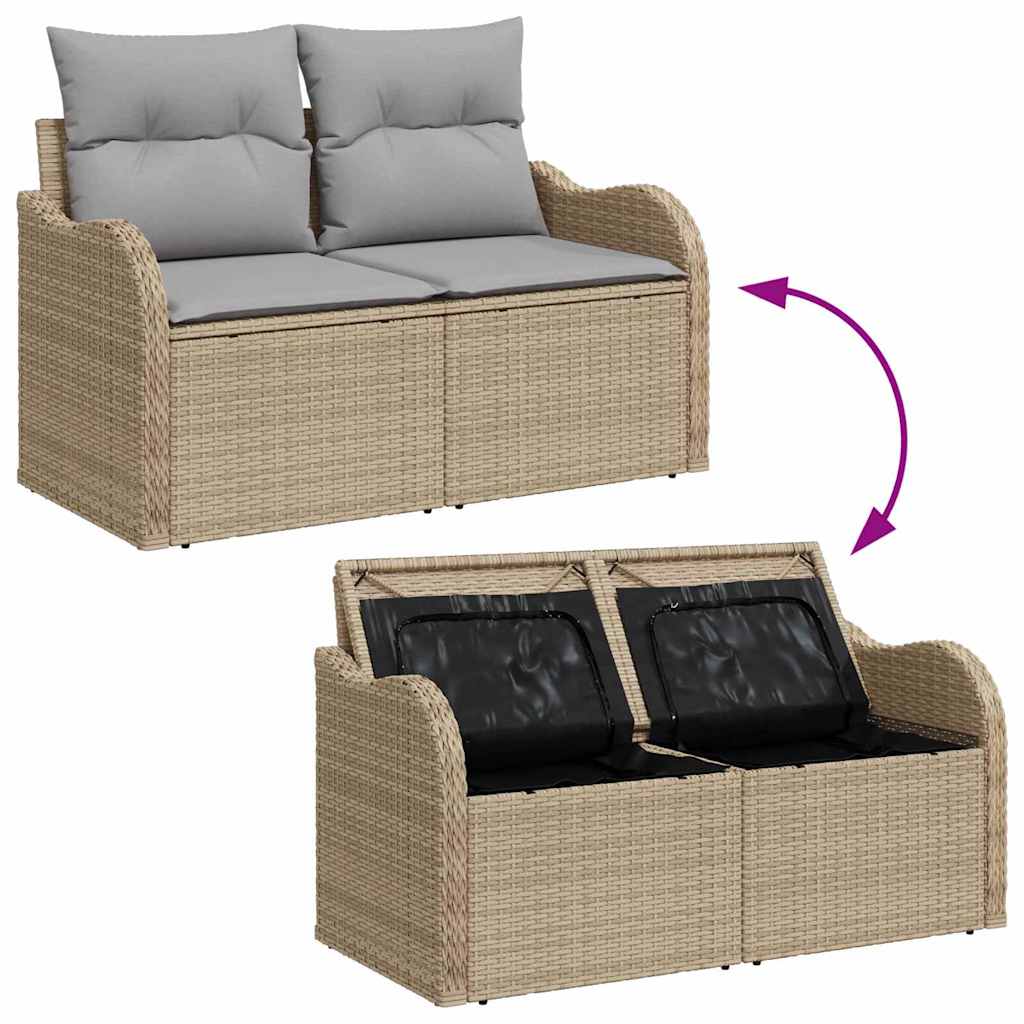 10-teiliges Garten Sofa Set mit Kissen Beige Poly Rattan