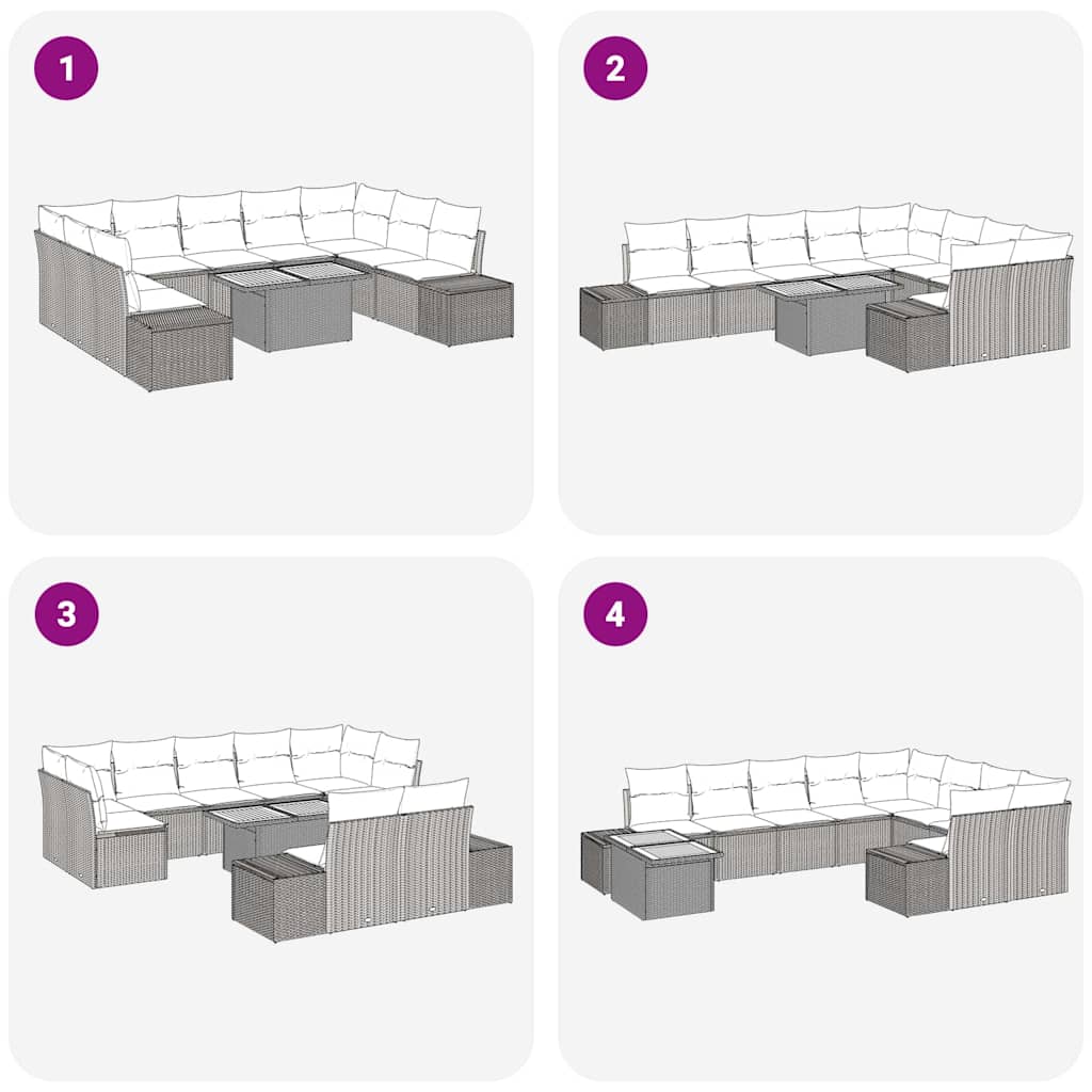 10-teiliges Garten Sofa Set mit Kissen Beige Poly Rattan
