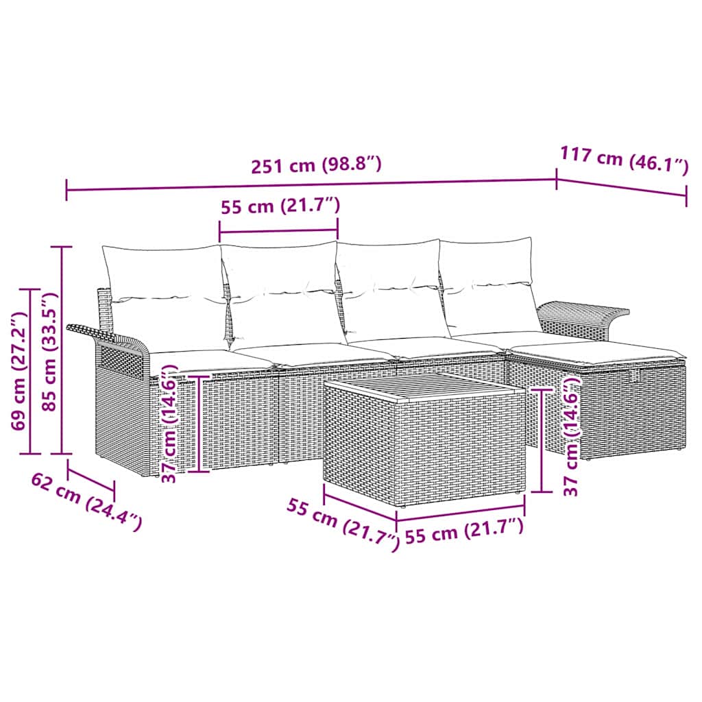 Garten-Sofa-Set mit Speicher 6 pcs Beige Poly Rattan