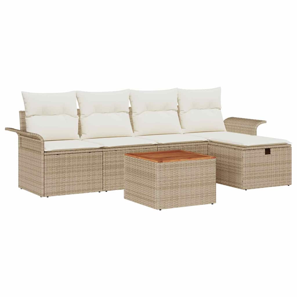 Garten-Sofa-Set mit Speicher 6 pcs Beige Poly Rattan