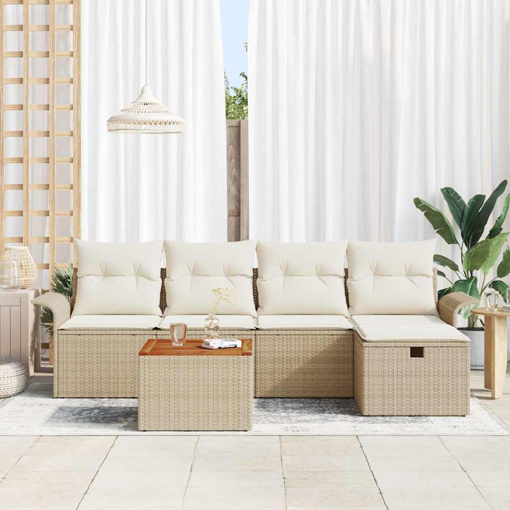 Garten-Sofa-Set mit Speicher 6 pcs Beige Poly Rattan