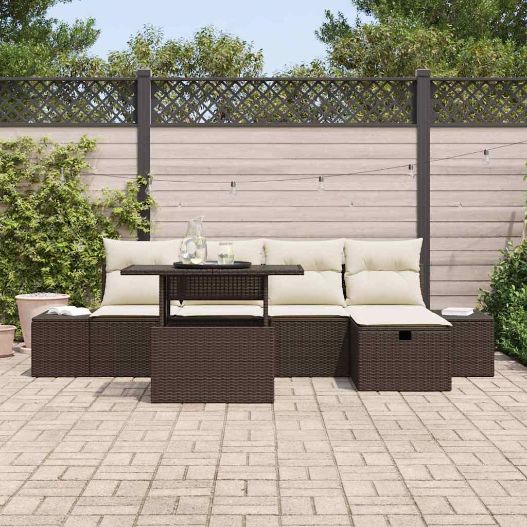 6-teiliges Garten-Sofa-Set Braun aus Poly-Ratten mit Kissen