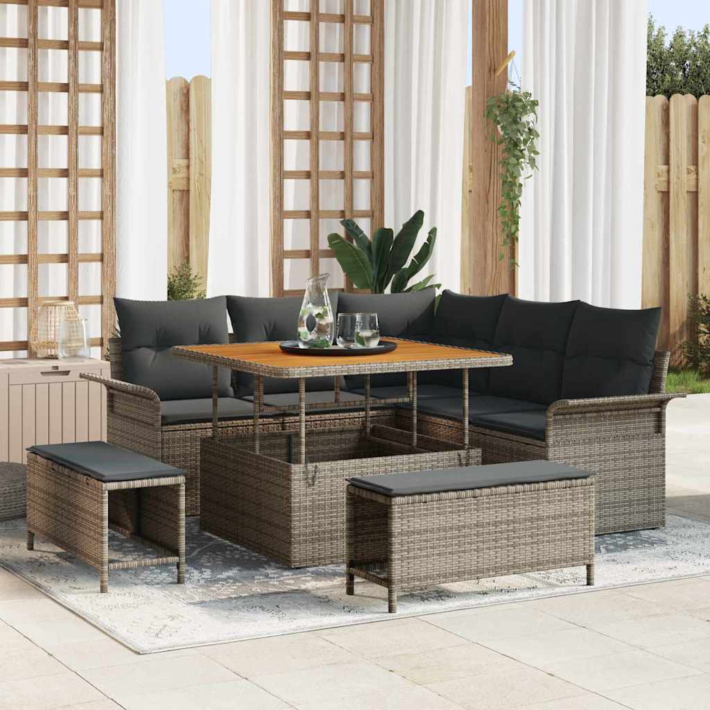 Garten-Sofa-Set Höhenverstellbar 8 pcs Grau Poly-Rattan