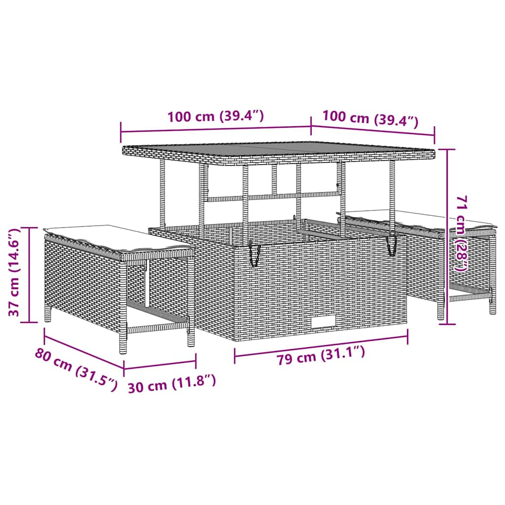 Garten-Sofa-Set Höhenverstellbar 8 pcs Grau Poly-Rattan