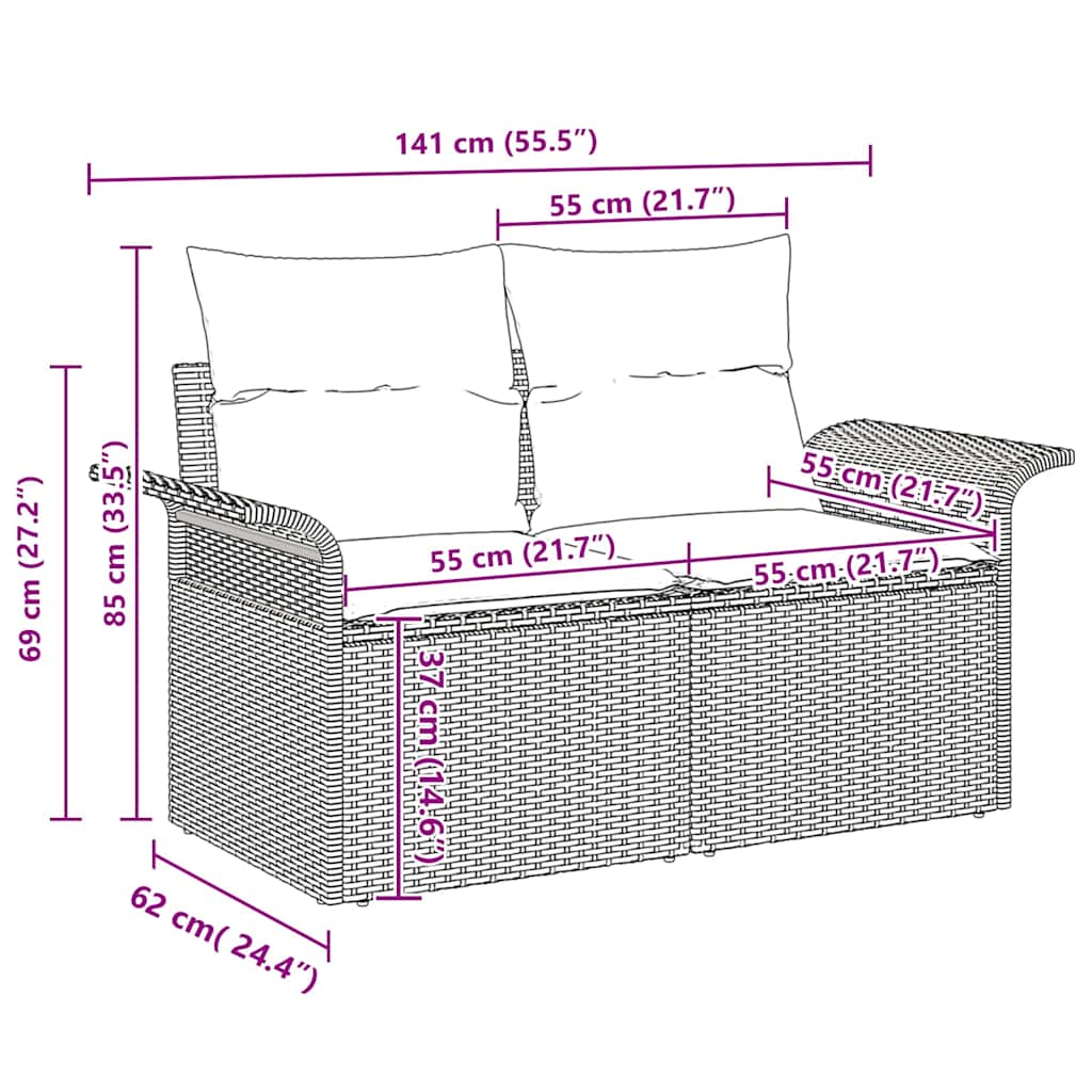 Garten-Sofa-Set Höhenverstellbar 8 pcs Grau Poly-Rattan