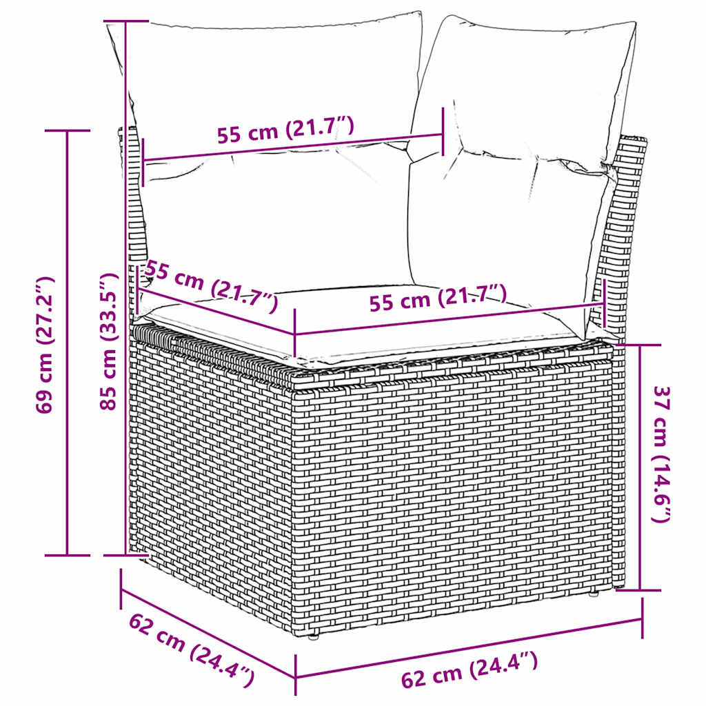 Garten-Sofa-Set Höhenverstellbar 8 pcs Grau Poly-Rattan