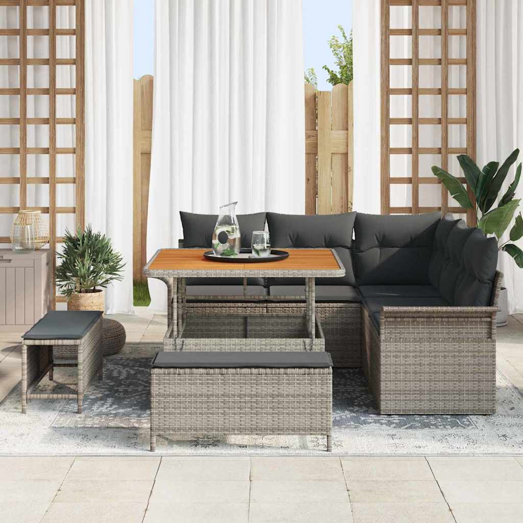 Garten-Sofa-Set Höhenverstellbar 8 pcs Grau Poly-Rattan