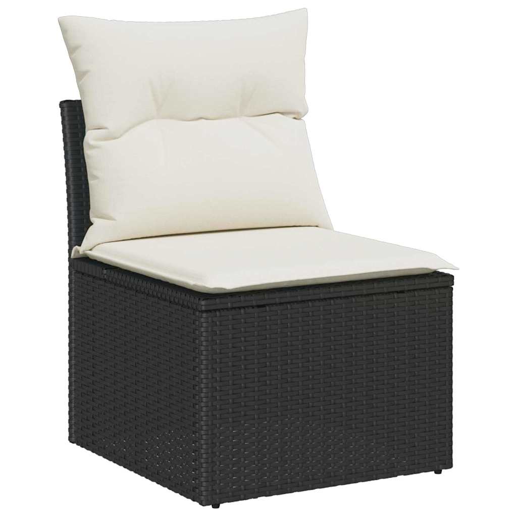 10-teilige Garten Sofa Set mit Kissen Schwarz Poly Rattan Akazie