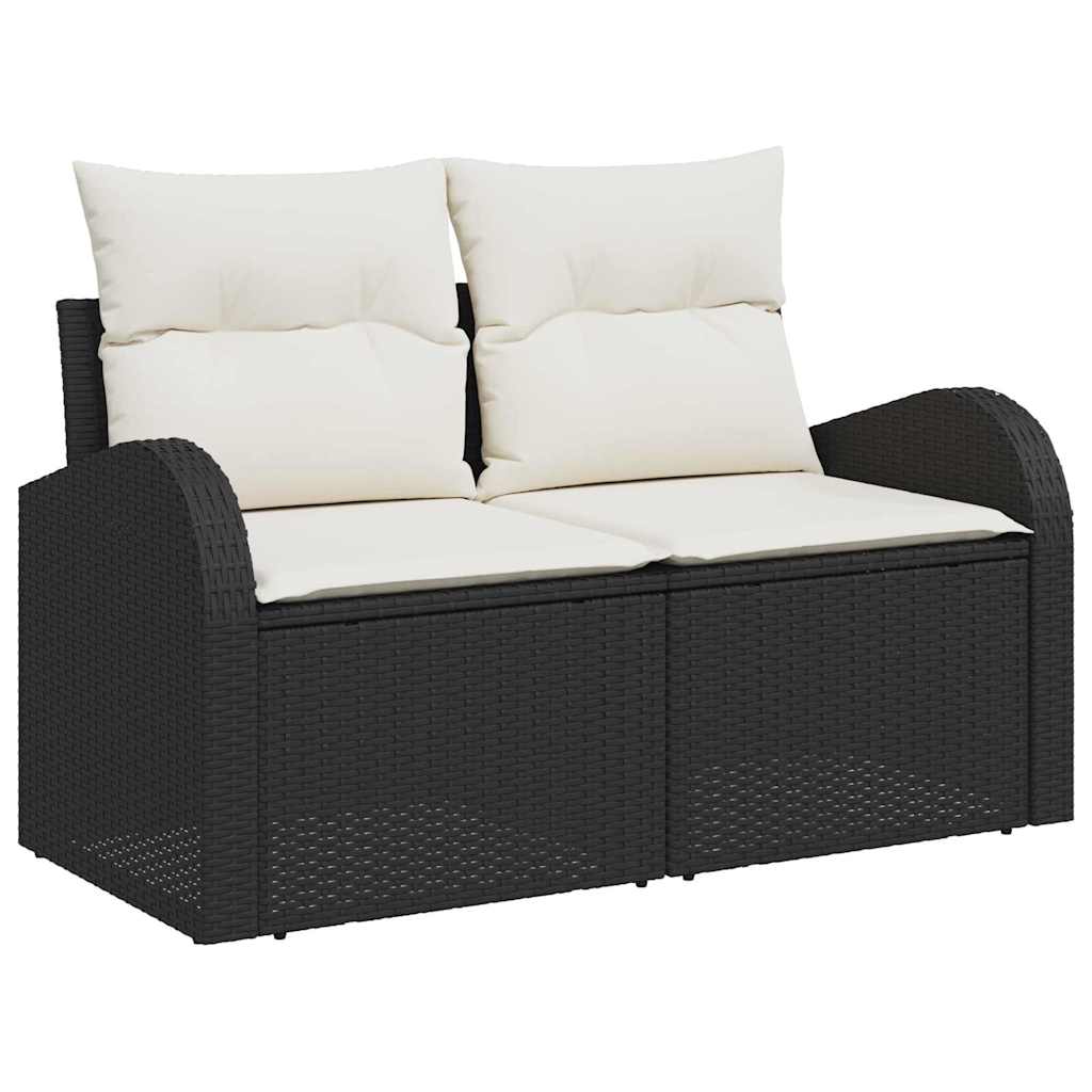 10-teilige Garten Sofa Set mit Kissen Schwarz Poly Rattan Akazie
