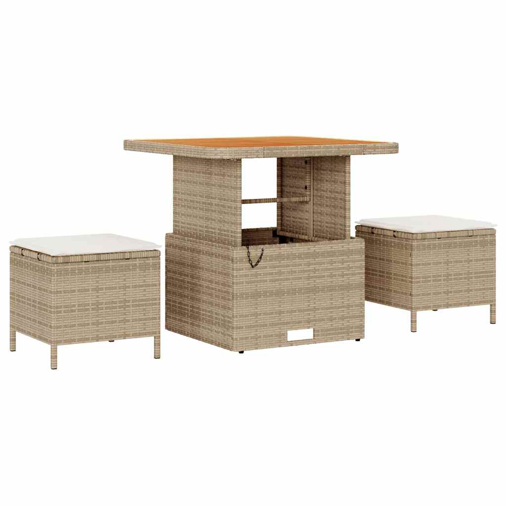 10-teiliges Garten Sofa Set mit Kissen Beige Poly Rattan Akazie