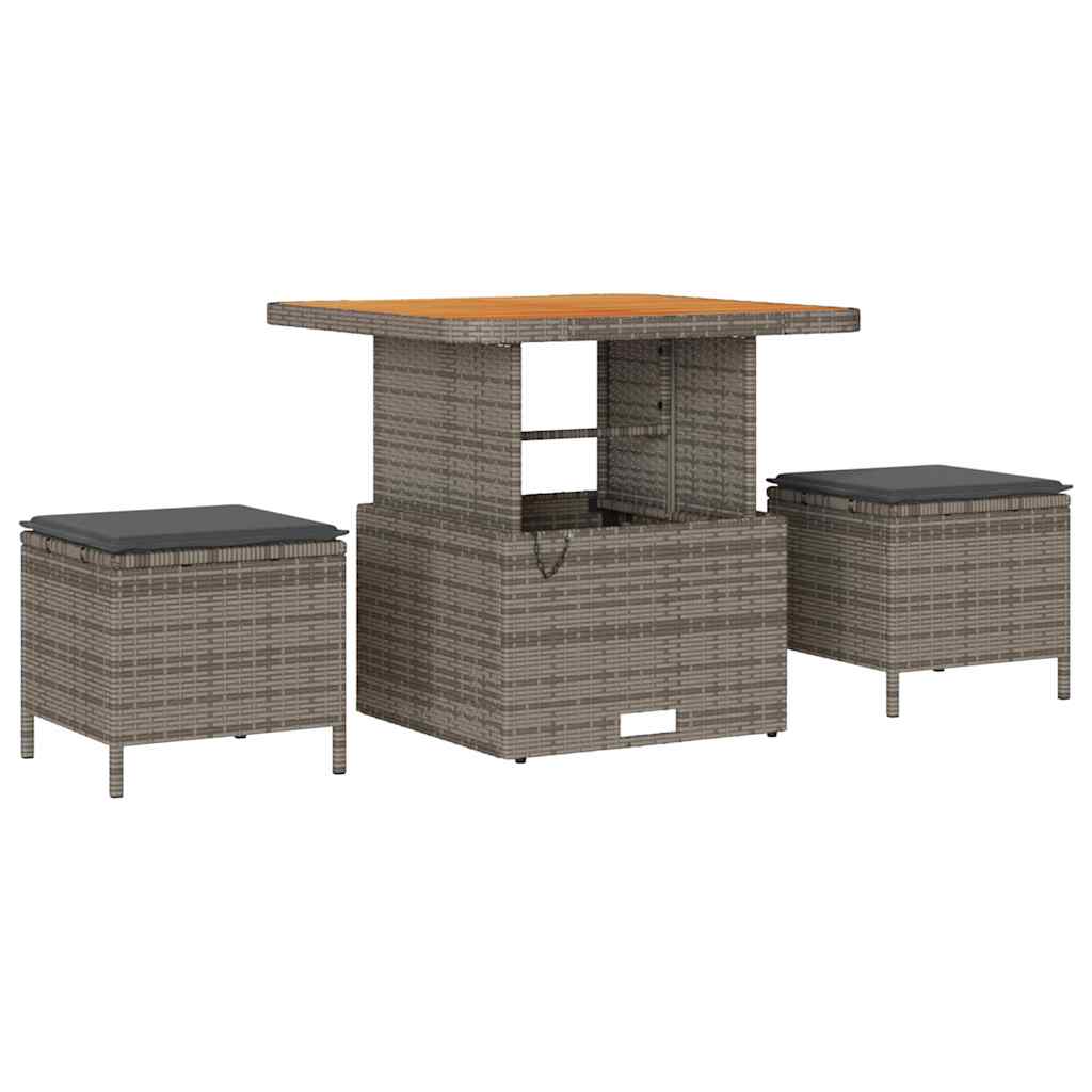 10-teiliges Garten Sofa Set mit Kissen aus grauem Poly-Rattan und Akazie