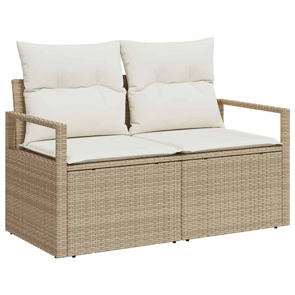 10-teilige Garten-Sofa-Garnitur mit Kissen in Beige aus Poly Rattan und Akazienholz
