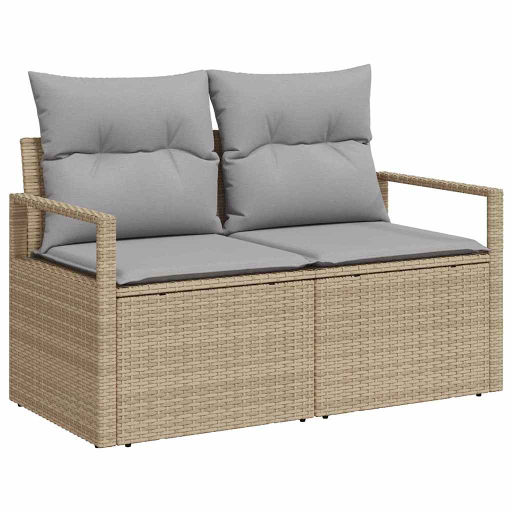 10-teilige Garten-Sofagarnitur mit Kissen in Beige, Poly-Rattan und Akazien