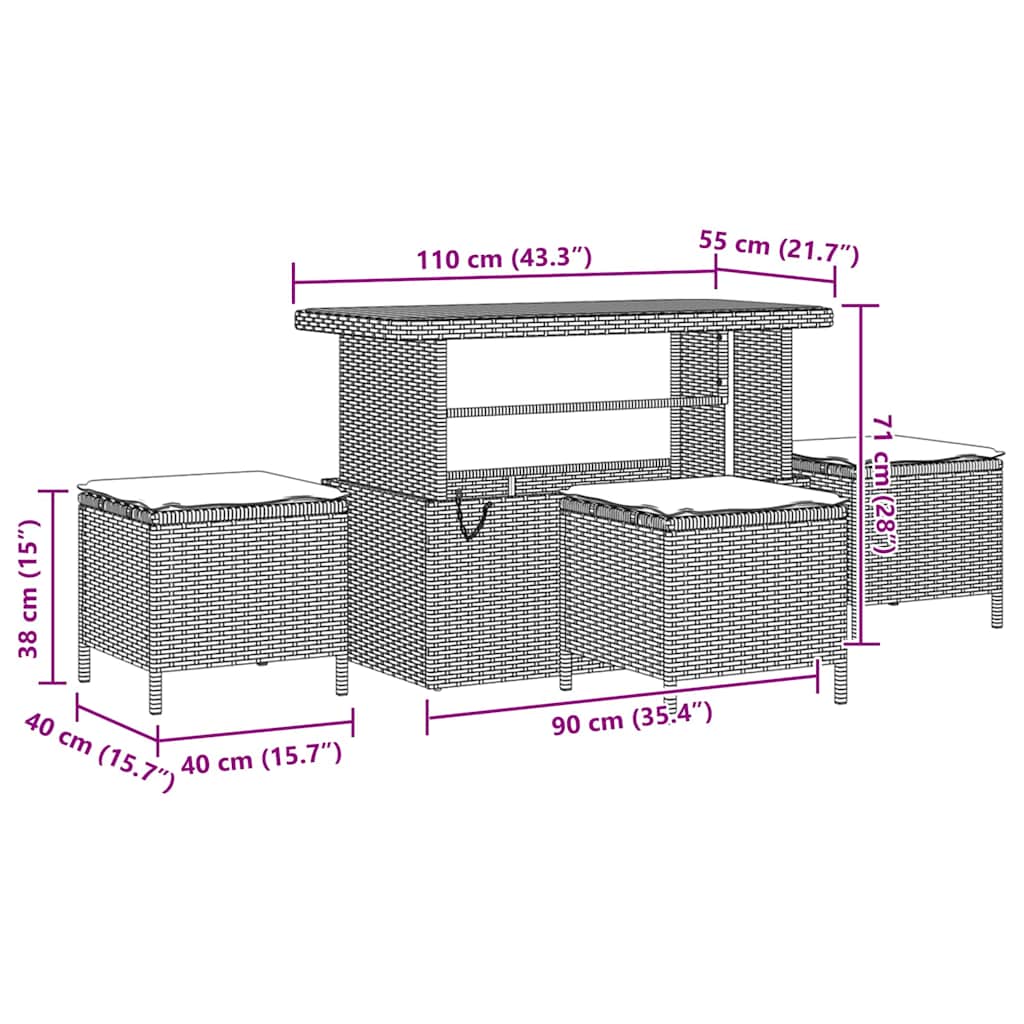10-teilige Garten Sofa Set mit Kissen Schwarz Poly Rattan Akazie