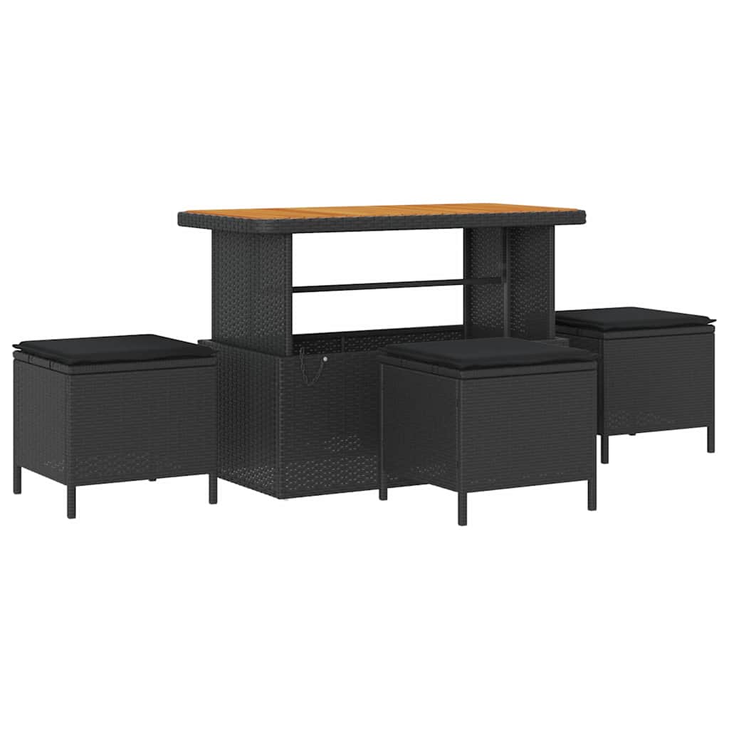 10-teilige Garten Sofa Set mit Kissen Schwarz Poly Rattan Akazie