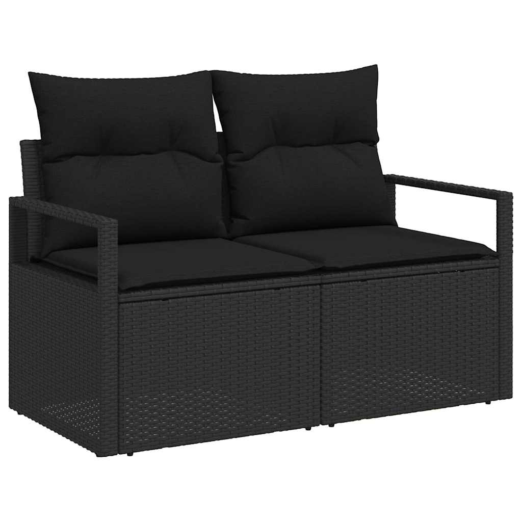 10-teilige Garten Sofa Set mit Kissen Schwarz Poly Rattan Akazie