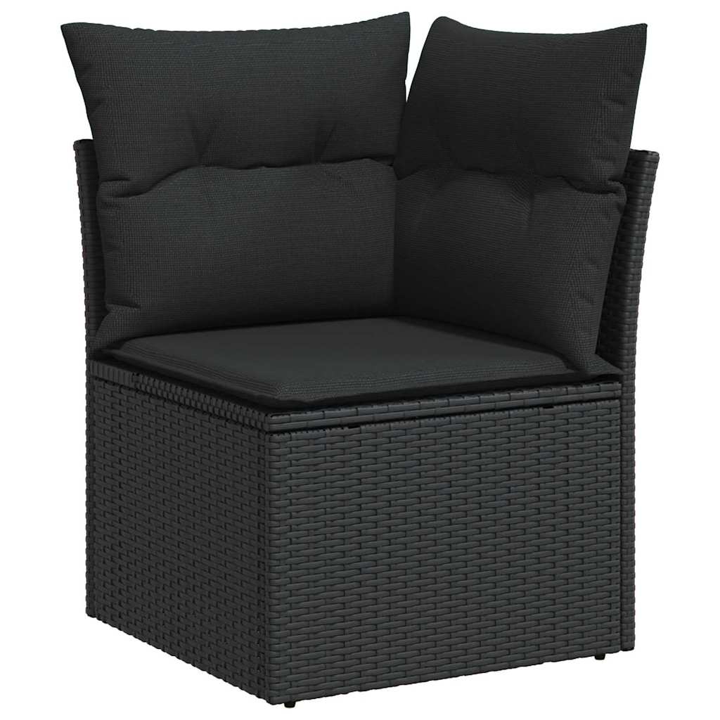 10-teilige Garten Sofa Set mit Kissen Schwarz Poly Rattan Akazie