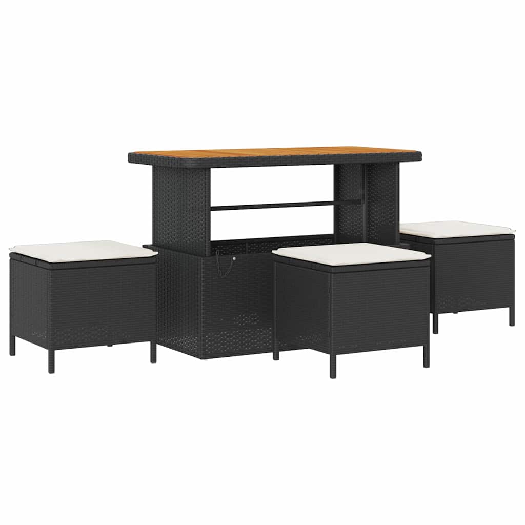 10-teilige Garten Sofagarnitur mit Kissen Schwarz Poly Rattan Akazie