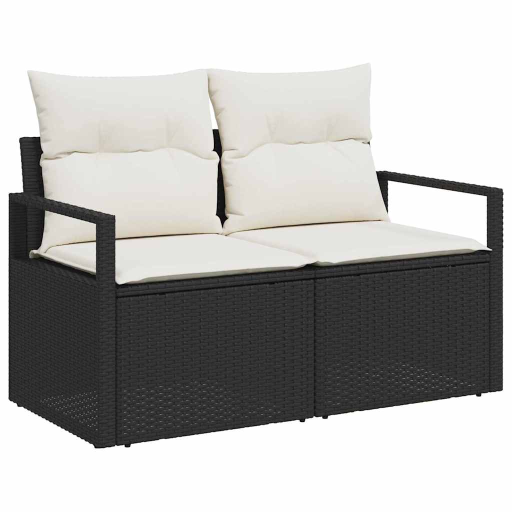 10-teilige Garten Sofagarnitur mit Kissen Schwarz Poly Rattan Akazie