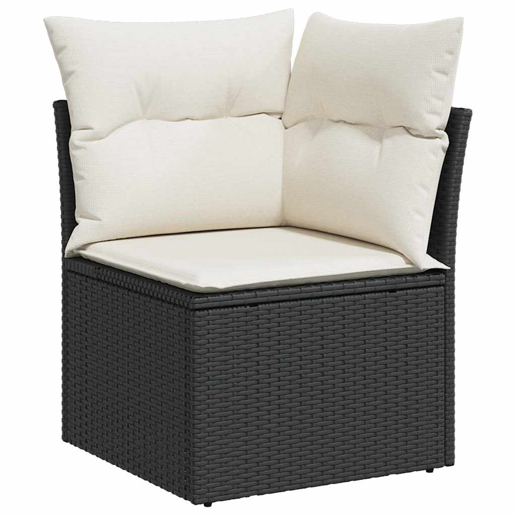 10-teilige Garten Sofagarnitur mit Kissen Schwarz Poly Rattan Akazie