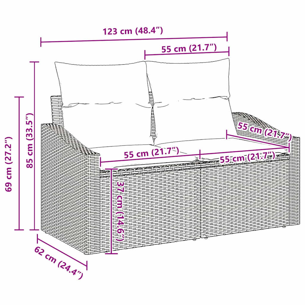 10-teiliges Garten Sofa Set mit Kissen Beige Poly Rattan Akazie
