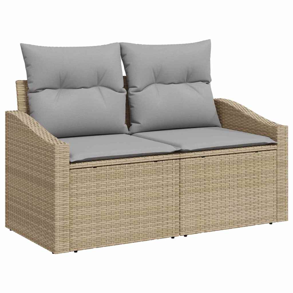 10-teiliges Garten Sofa Set mit Kissen Beige Poly Rattan Akazie