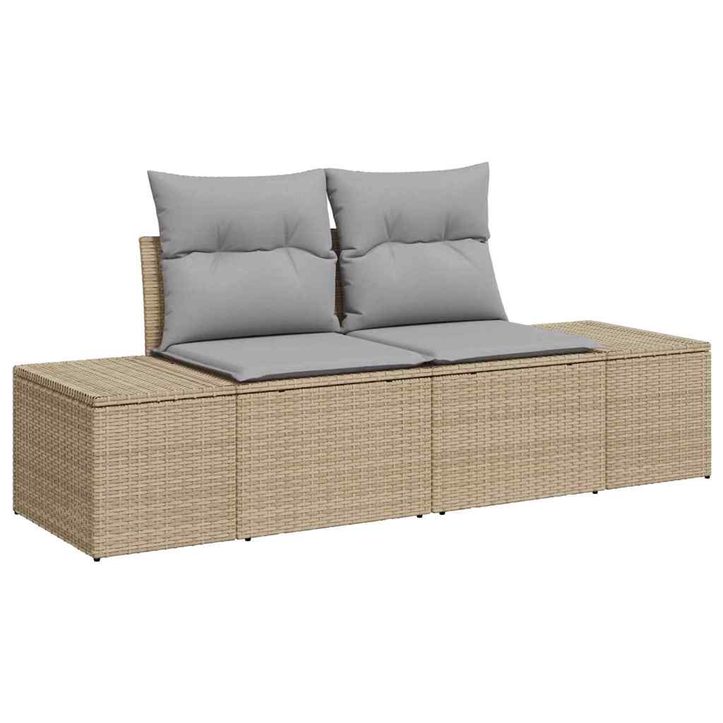 10-teiliges Garten Sofa Set mit Kissen Beige Poly Rattan Akazie