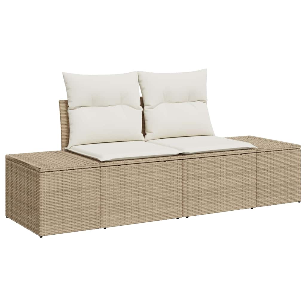 10-teiliges Garten Sofa Set mit Kissen Beige Poly Rattan Akazie