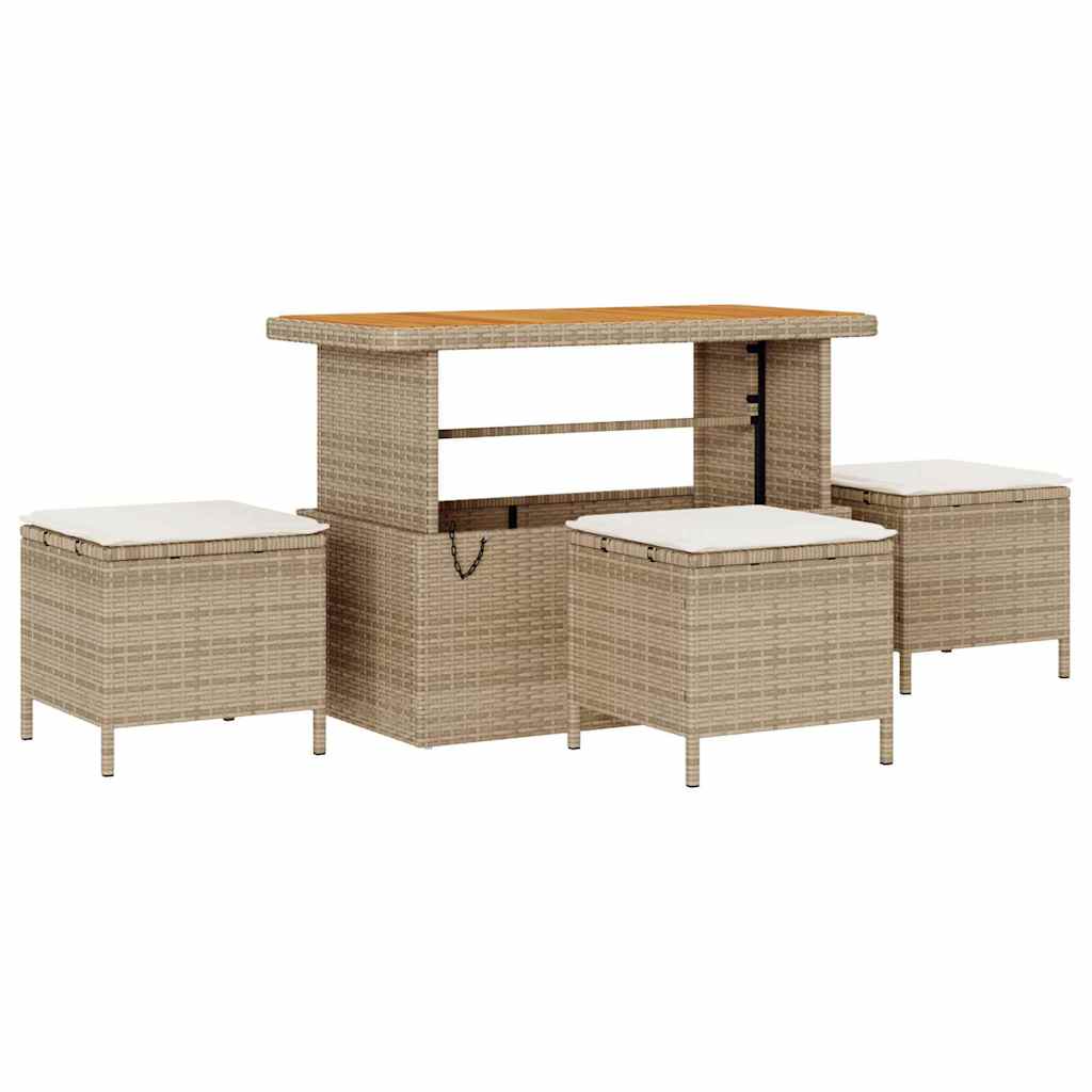 10-teiliges Garten Sofa Set mit Kissen Beige Poly Rattan Akazie