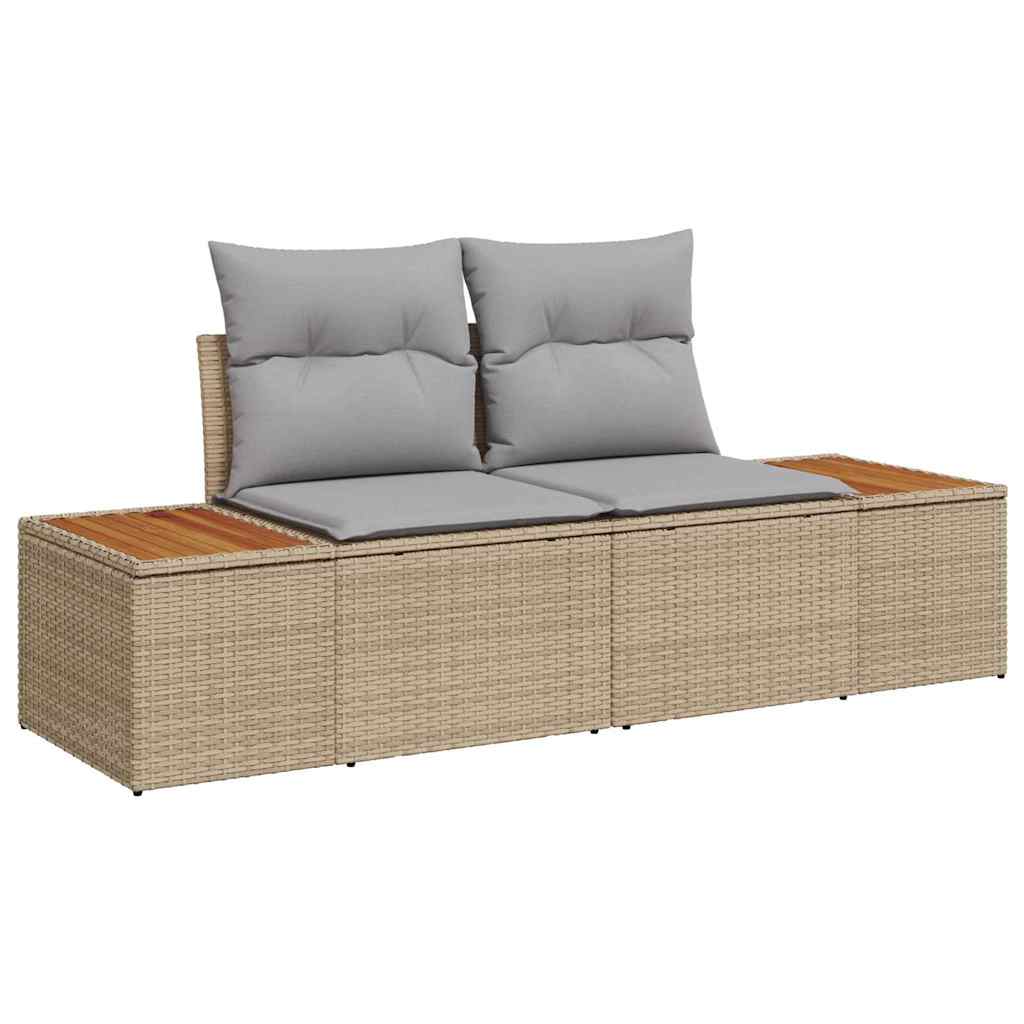 10-teiliges Garten Sofa Set mit Kissen Beige Poly Rattan Akazie