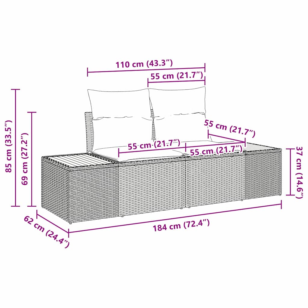10-teiliges Garten Sofa Set mit Kissen Beige Poly Rattan Akazie