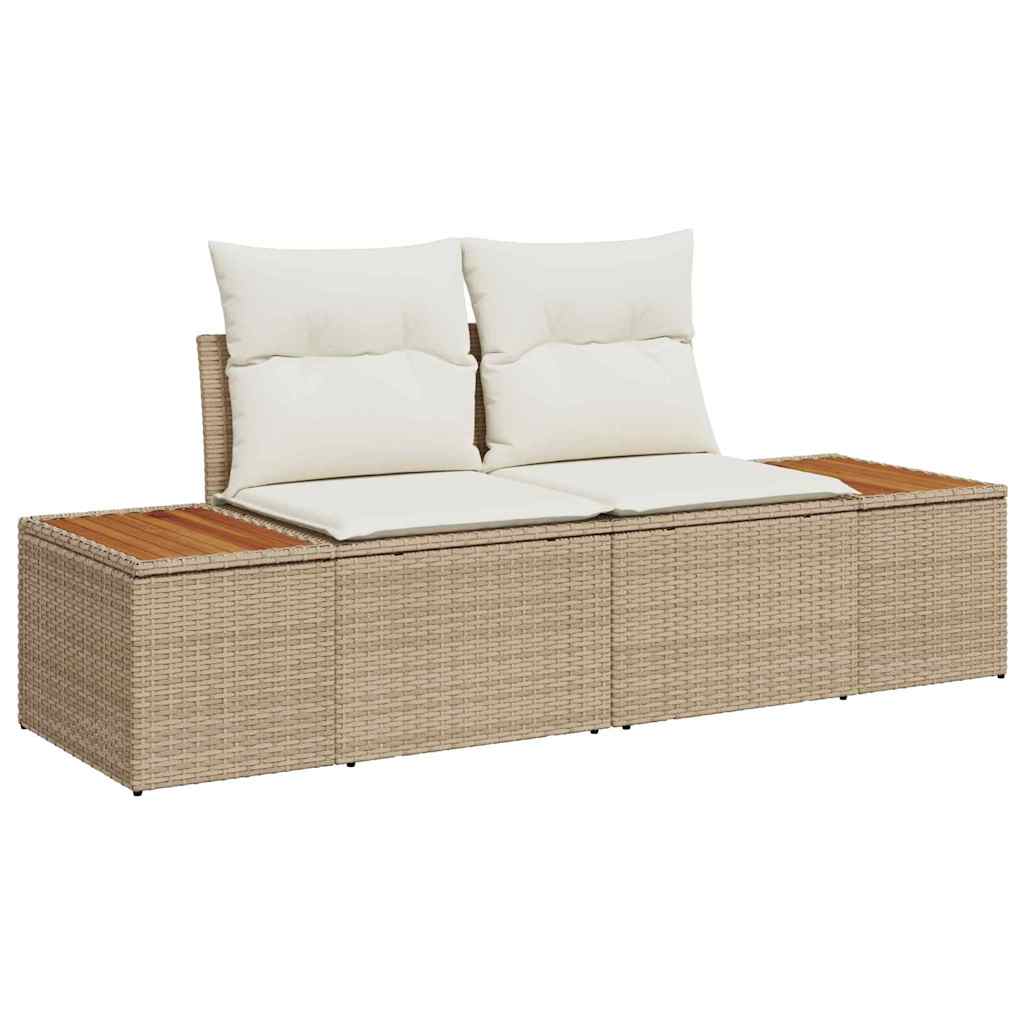 10-teiliges Garten Sofa Set mit Kissen Beige Poly Rattan Akazie