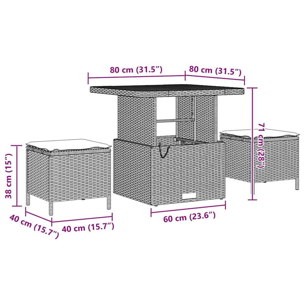 10-teilige Garten Sofagarnitur mit Kissen Beige Poly Rattan Akazie