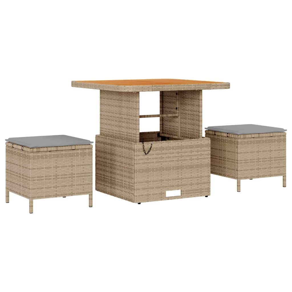 10-teilige Garten Sofagarnitur mit Kissen Beige Poly Rattan Akazie