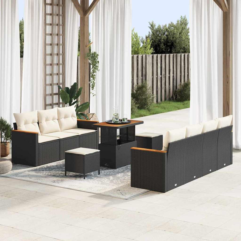 10-teilige Garten Sofa Set mit Kissen Schwarz Poly Rattan