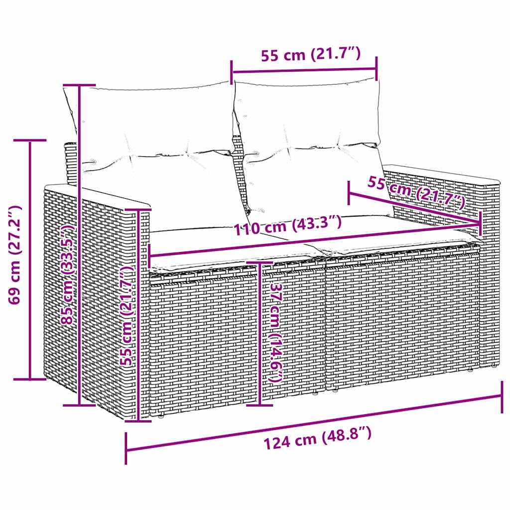 10-teilige Garten Sofa Set mit Kissen Schwarz Poly Rattan