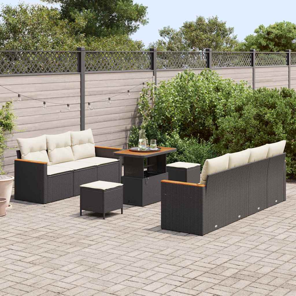 10-teilige Garten Sofa Set mit Kissen Schwarz Poly Rattan
