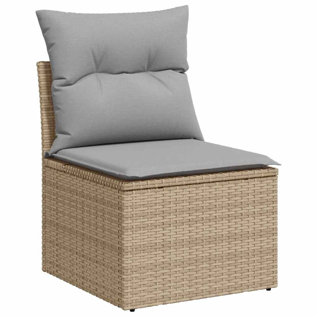 10-teilige Garten Sofaset mit Kissen Beige Poly Rattan Akazie