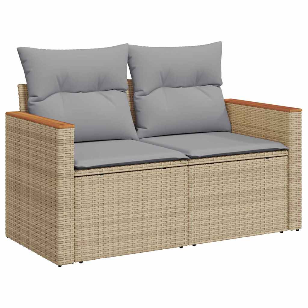 10-teilige Garten Sofaset mit Kissen Beige Poly Rattan Akazie