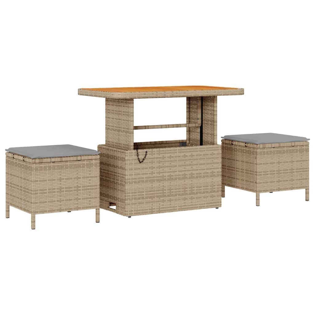 10-teilige Garten Sofaset mit Kissen Beige Poly Rattan Akazie